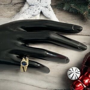 Blue & White Crystal Fashion Cocktail Ring